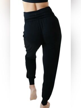 Savvi Black Fold-Over Waist Harem Pants-Size Large
